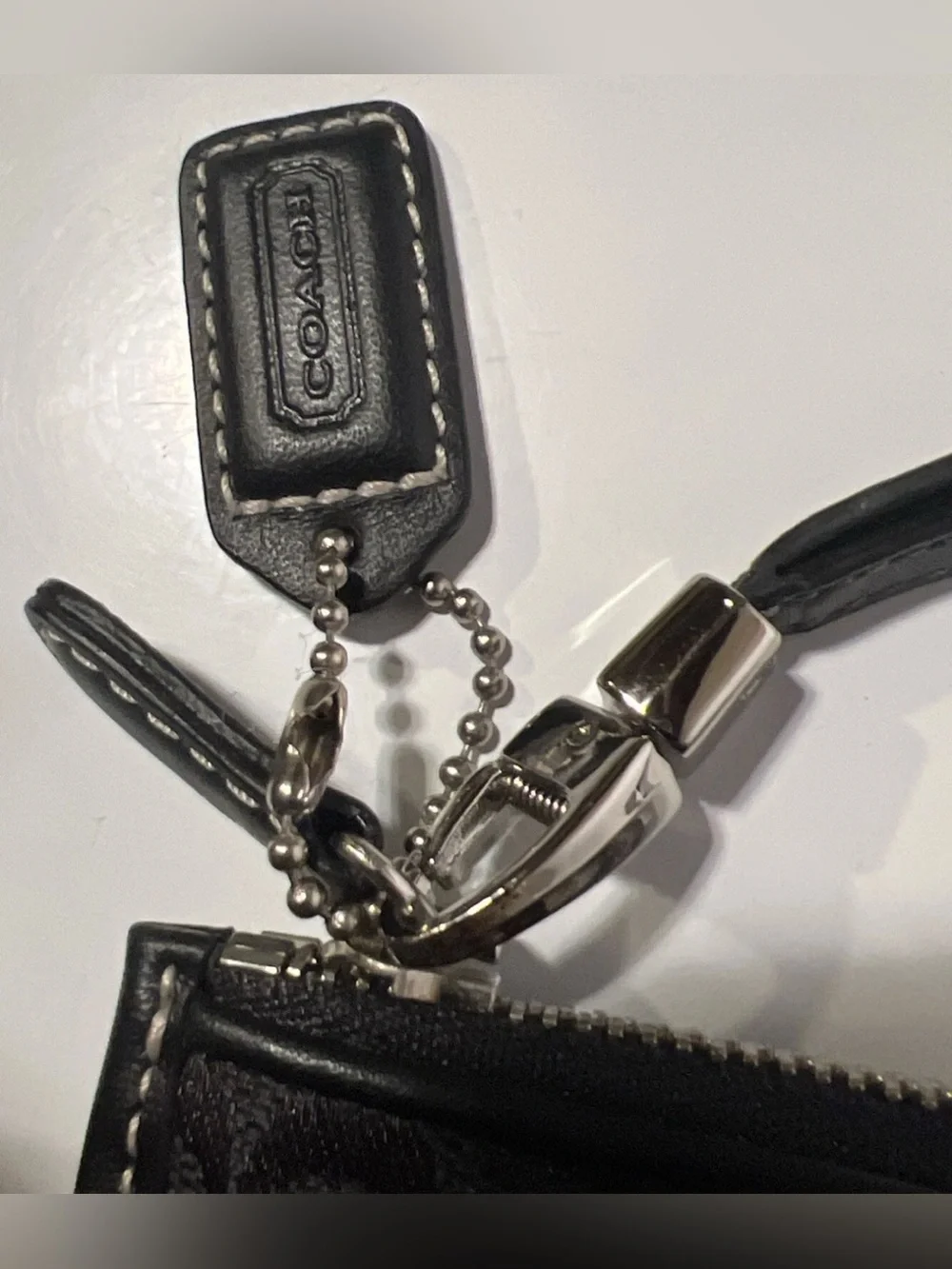 Coach Signature Jacquard Black Leather-Trim Wristlet Pouch Clutch Silver
